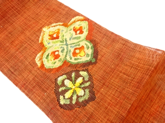 JAPANESE NAGOYA OBI FOR SUMMER / TSUMUGI / WOVEN ABSTRACT FLOWER